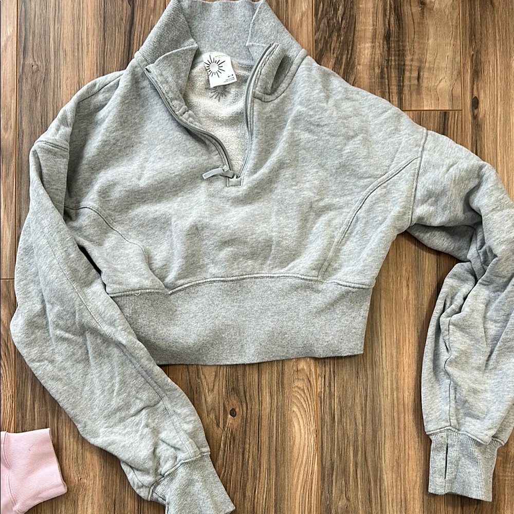 aerie Heather Gray Cropped Quarter-Zip Sweatshirt